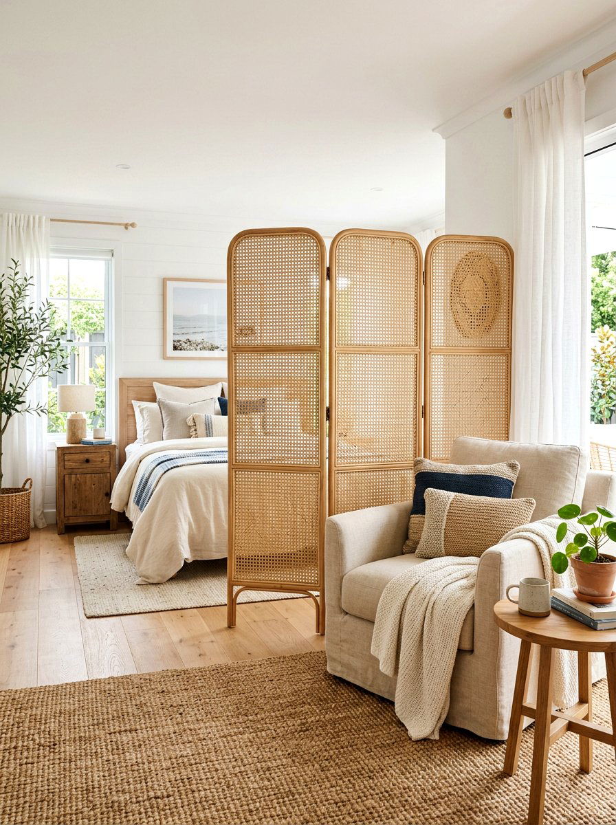 Rattan room divider - 30 partial divider studio ideas