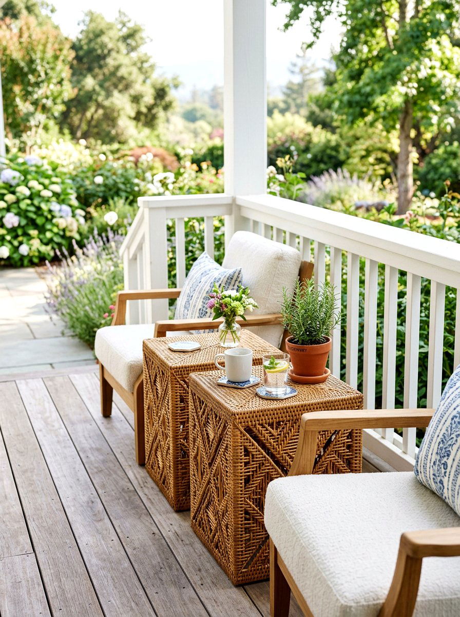 Rattan side table porch - 30 rattan porch lounge ideas