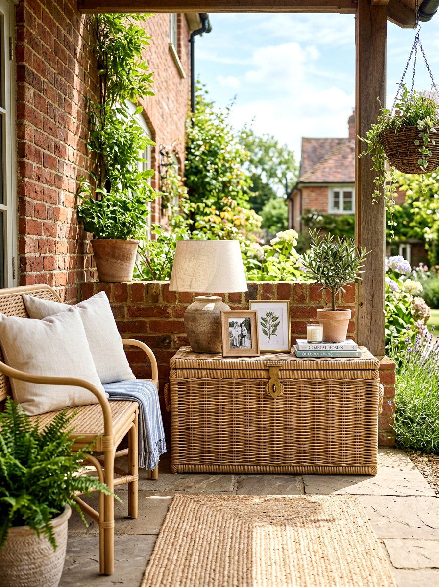 Rattan storage trunk porch - 30 rattan porch lounge ideas