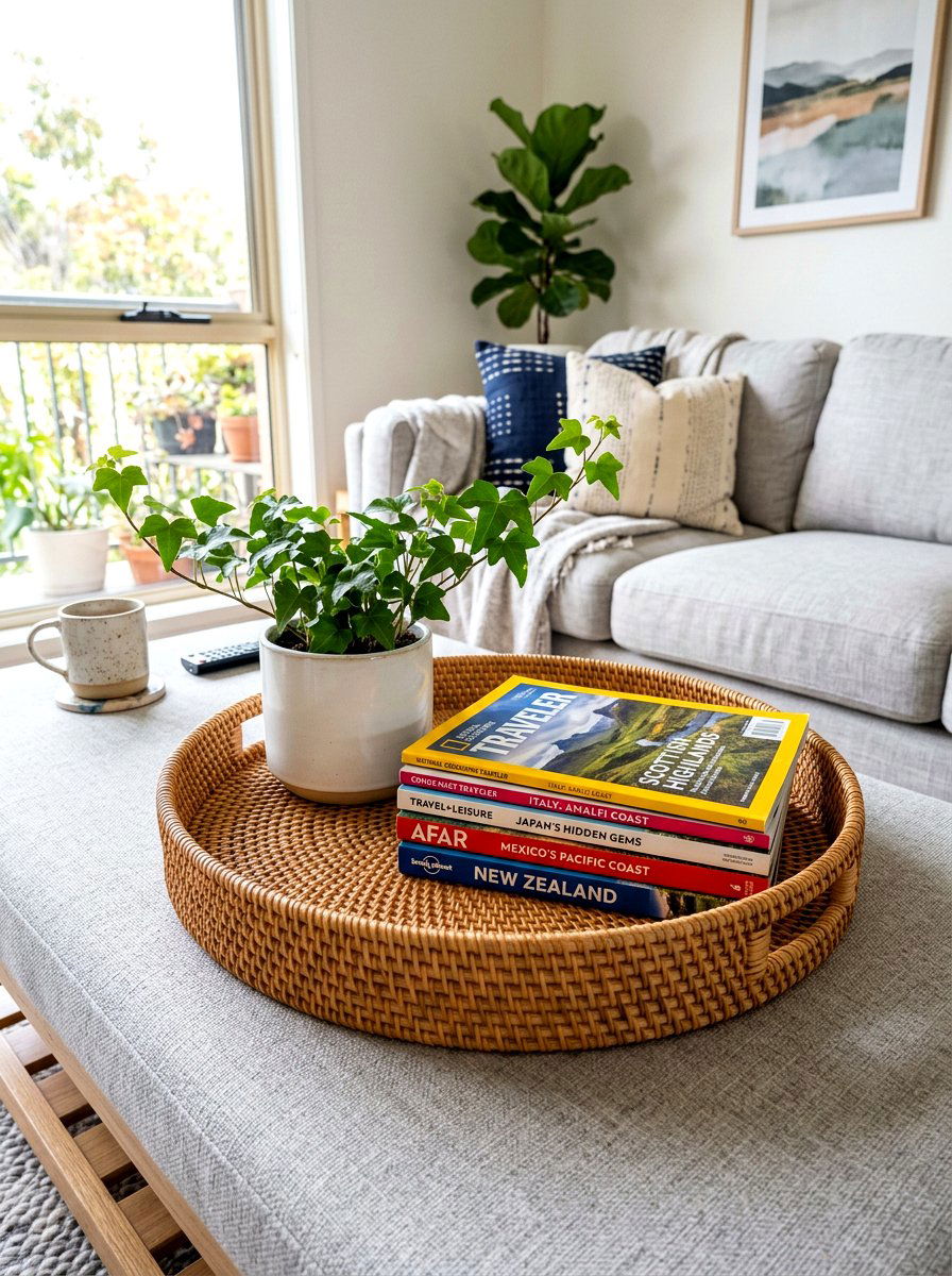 Rattan tray decor - 30 coffee table tray styling ideas