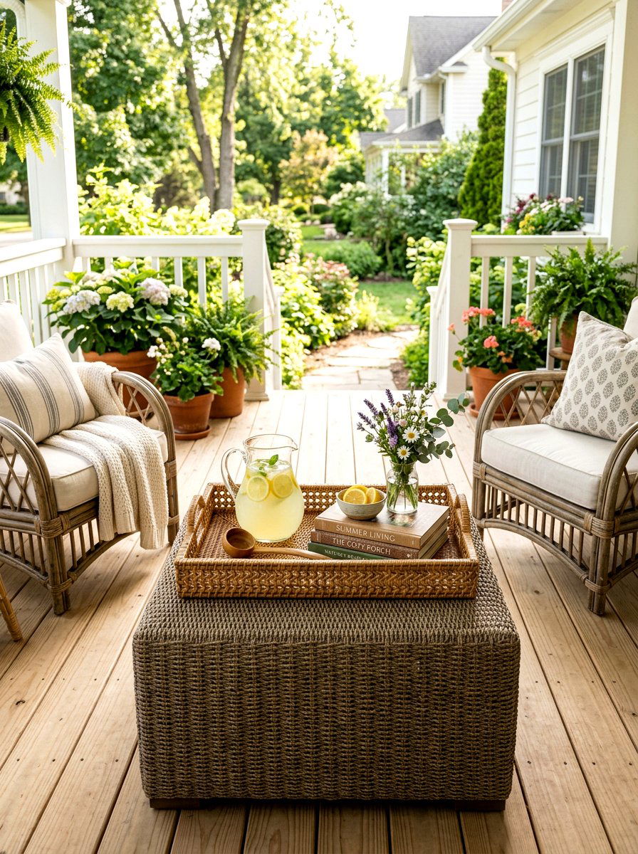 Rattan tray styling porch - 30 rattan porch lounge ideas