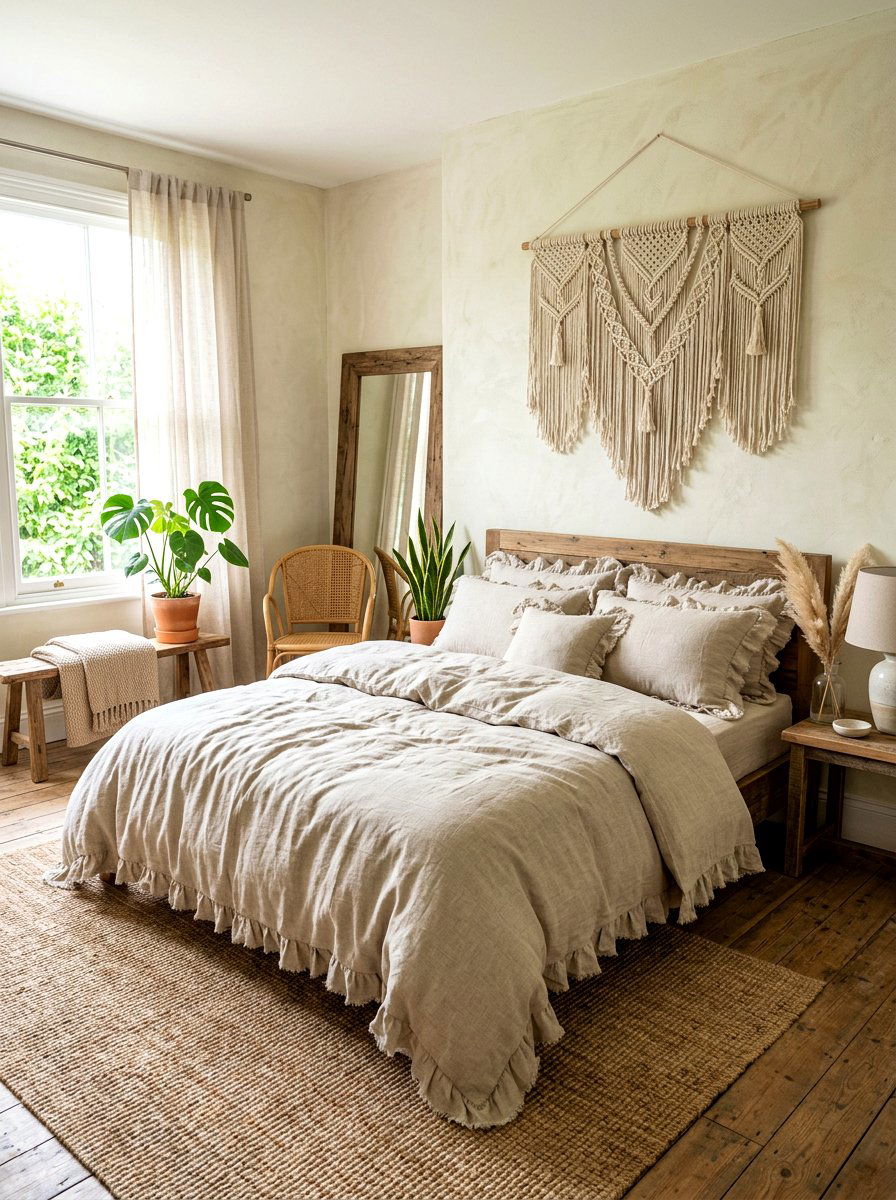 Raw Edge Ruffled Linen Bedding - 30 ruffled linen bedding ideas