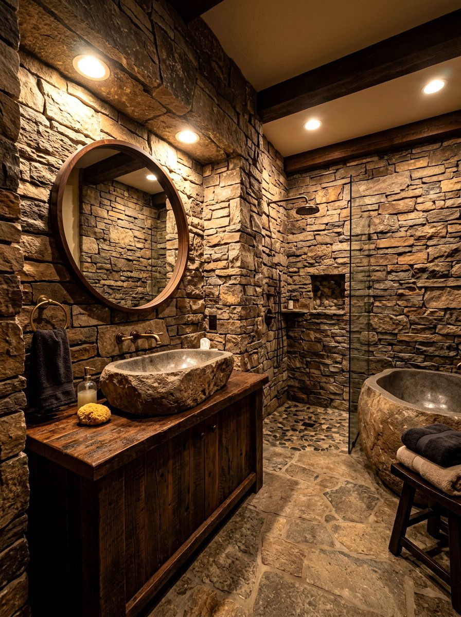 Raw Stone Bathroom - 30 forest inspired bathroom ideas