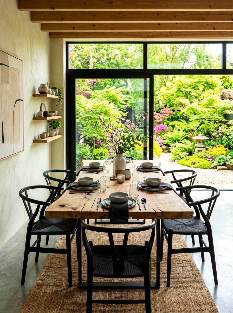 Raw Timber Dining - 30 Japandi decor ideas