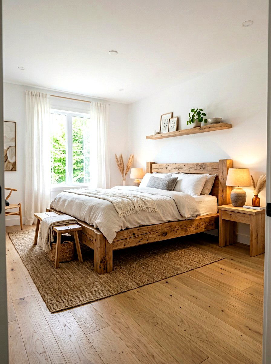Raw Wood Bed Frame - 30 earthy minimalist bedroom ideas
