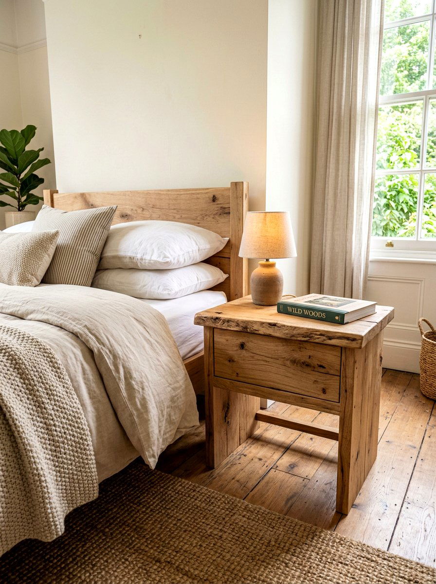 Raw Wood Nightstand - 30 earthy bedroom decor ideas