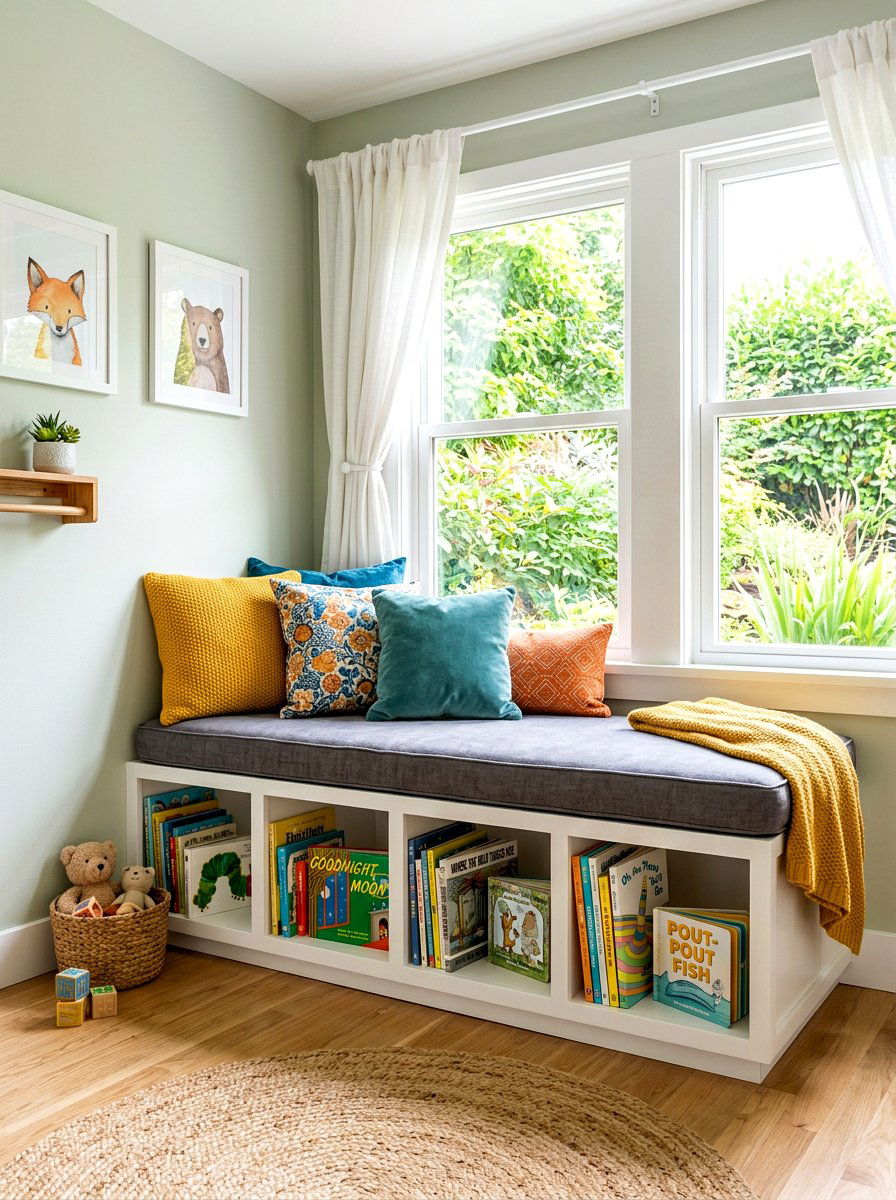 Reading Nook Bench - 30 nursery book display ideas