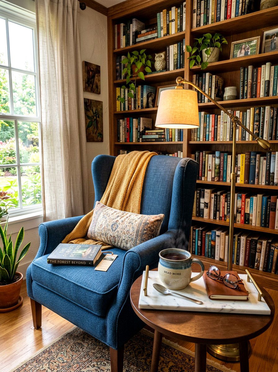 Reading Nook Side Table Tray - 30 marble tray styling ideas