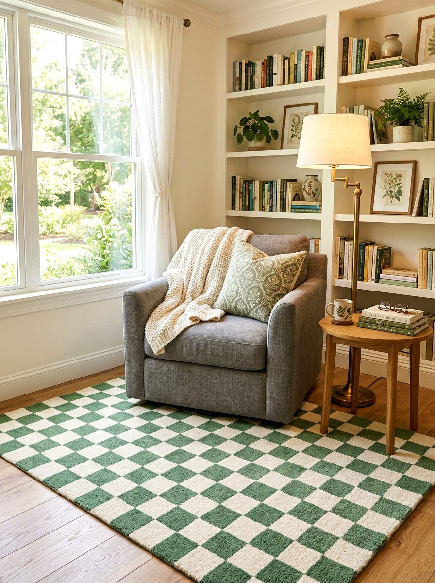 Reading nook checkerboard rug - 30 checkerboard decor ideas