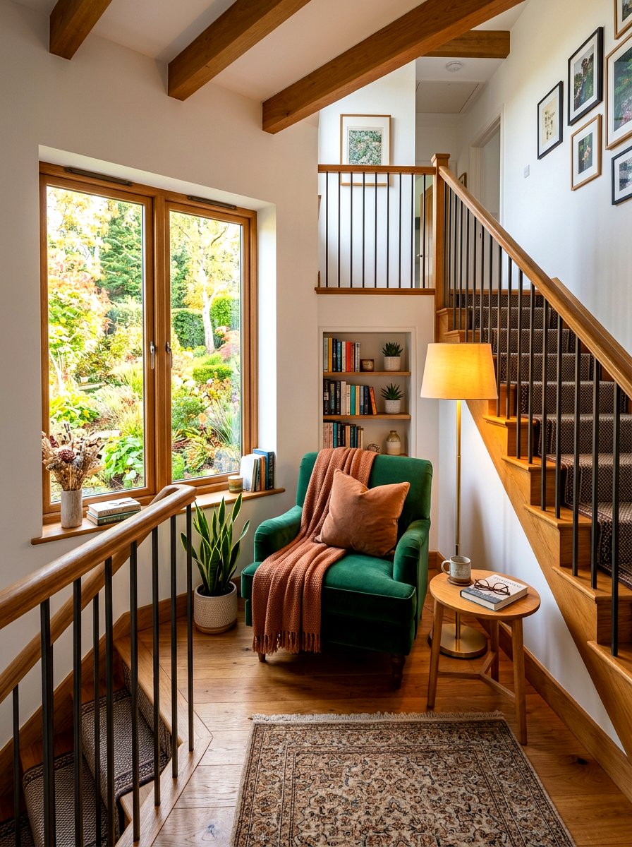 Reading nook on split level landing - 30 split level living room ideas