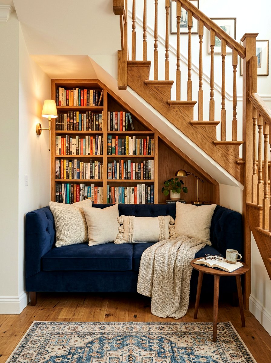 Reading nook under stairs - 30 stair nook decor ideas
