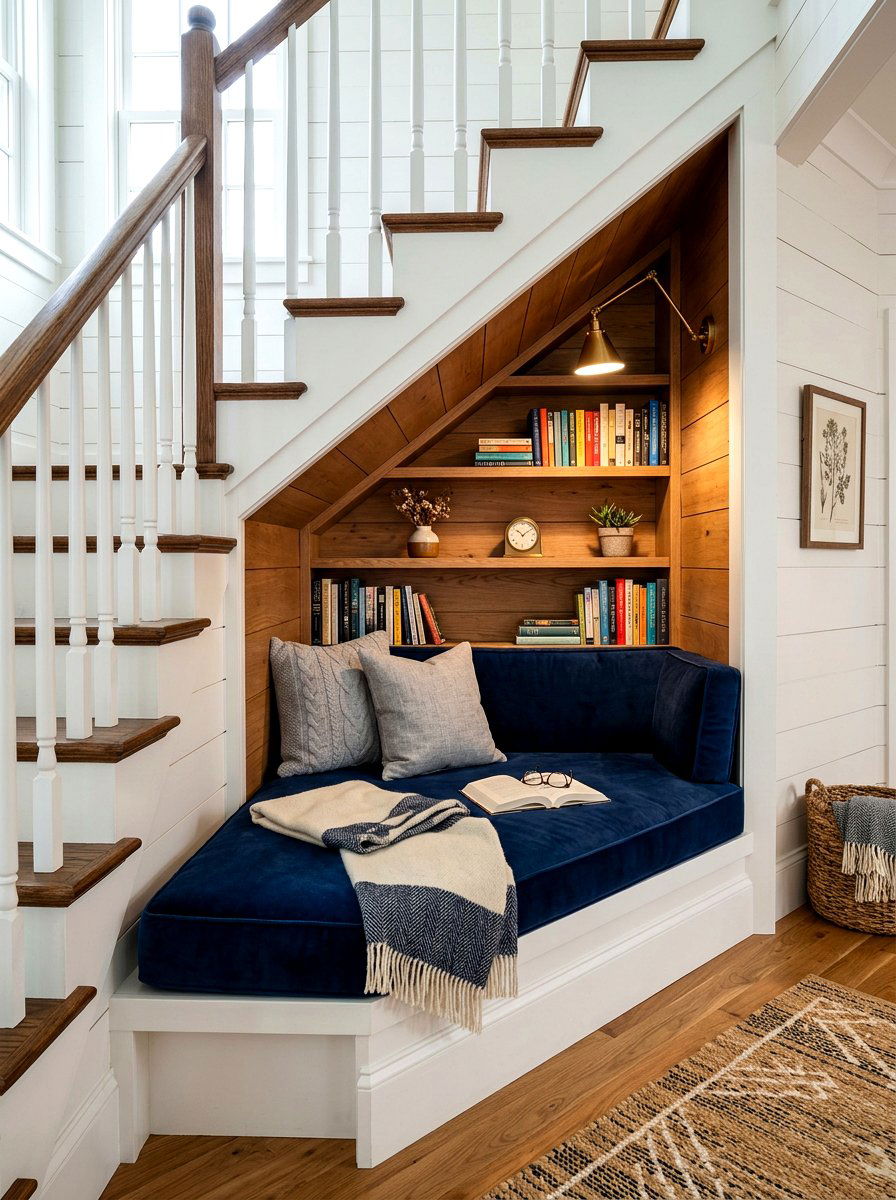 Reading nook under stairs - 30 under stairs storage ideas