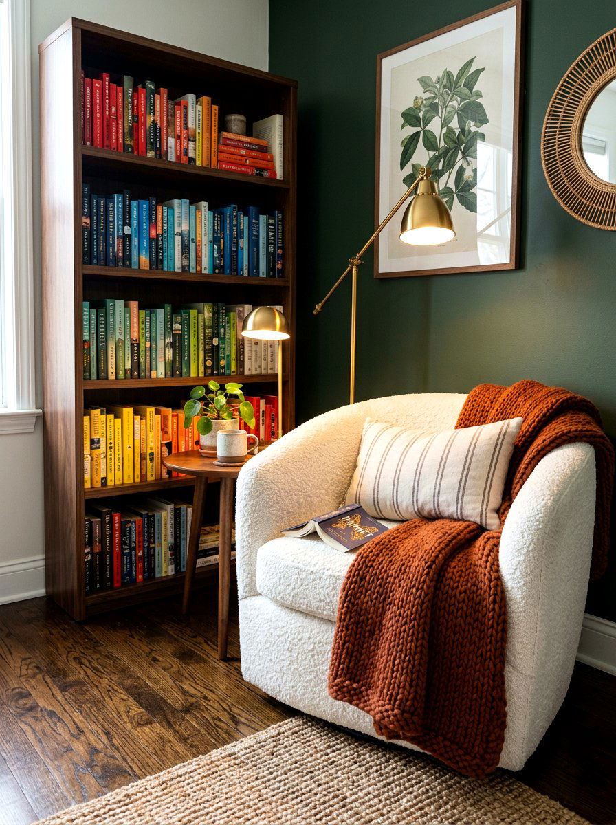 Reading nook with boucle chair - 30 boucle chair corner ideas