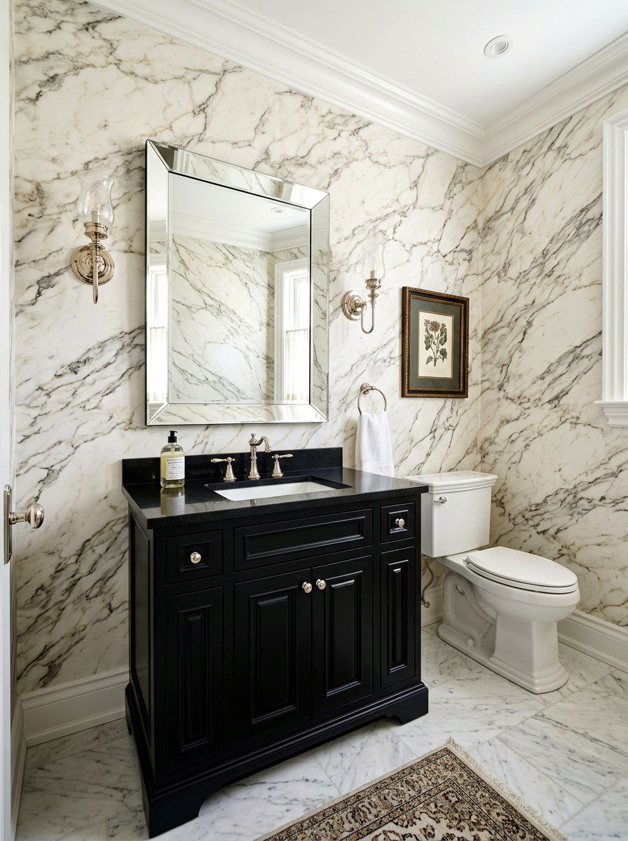 Realistic Marble Effect Wallpaper - 30 wallpapered powder room ideas