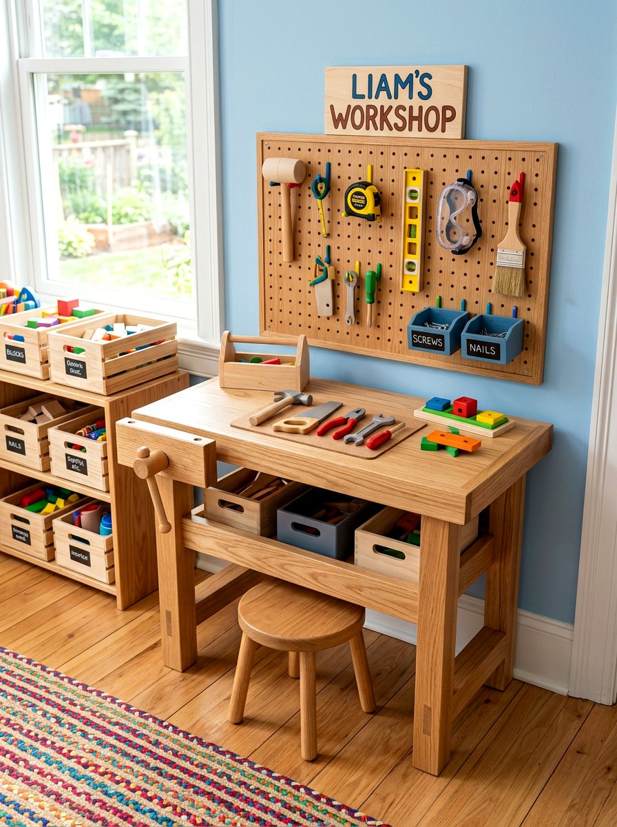 Realistic Toddler Size Workbench Area - 30 Montessori playroom ideas