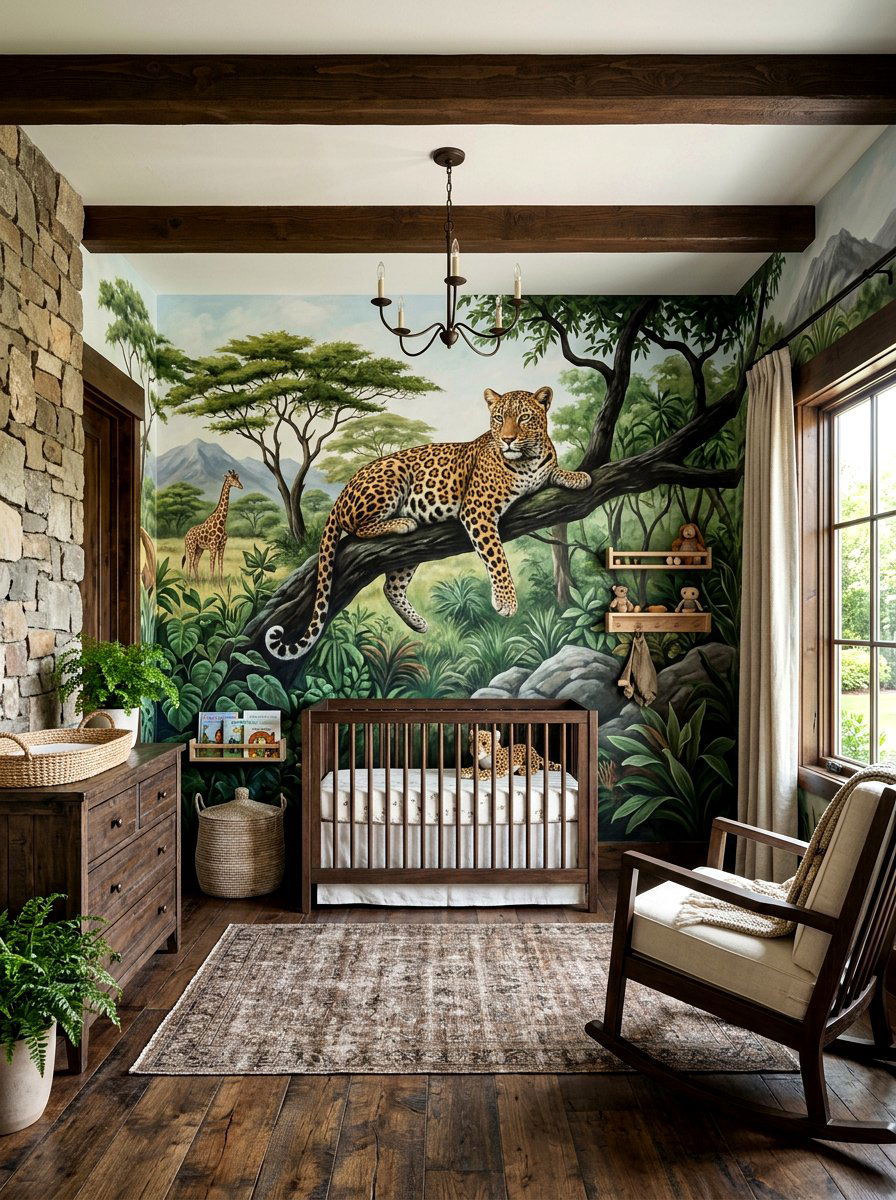 Realistic Wildlife Wall Mural - 30 safari wall mural nursery ideas
