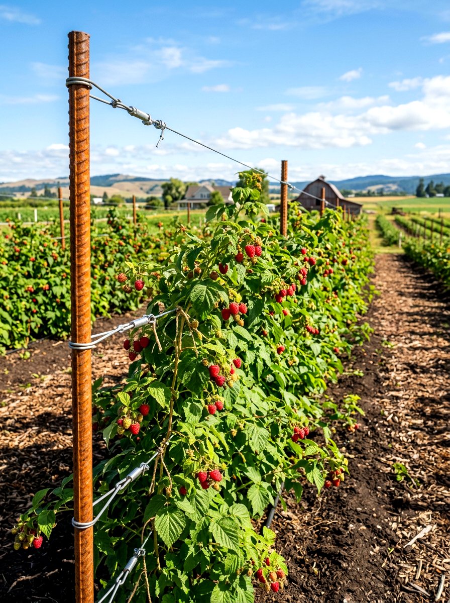 Rebar support raspberry trellis - 30 raspberry trellis ideas
