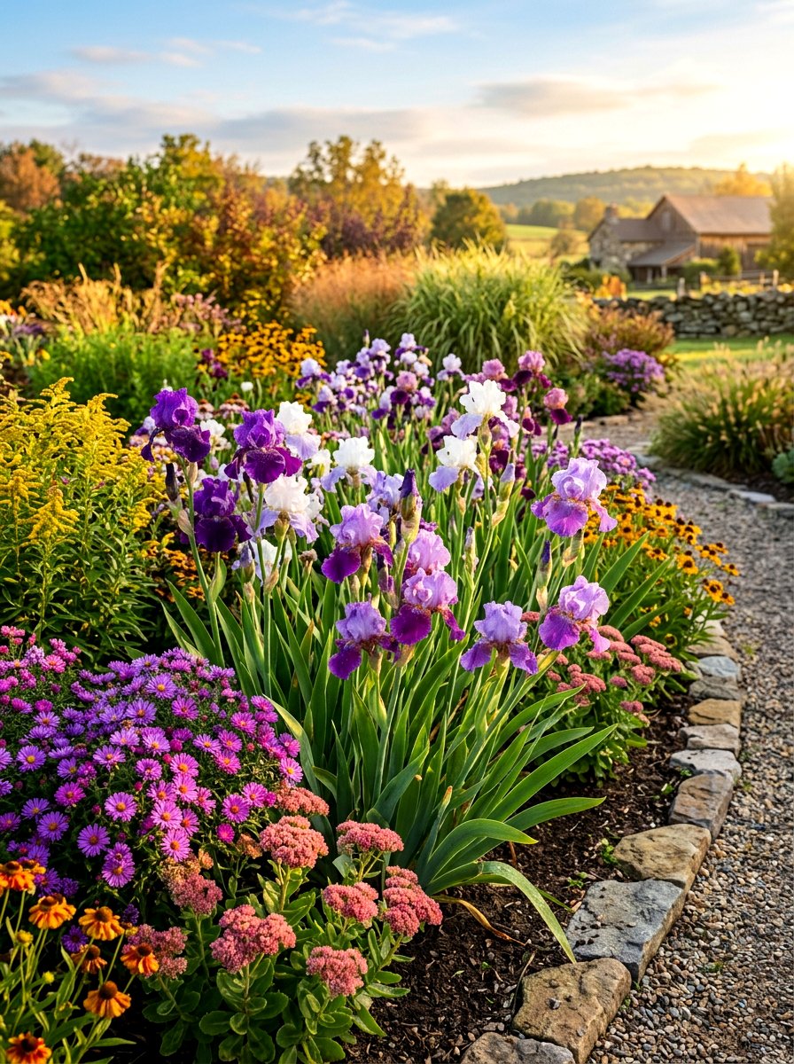 Reblooming iris bed - 30 iris garden ideas