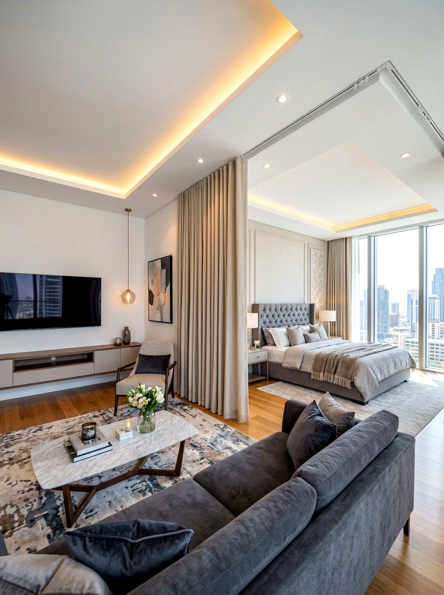 Recessed Ceiling Curtain Track - 30 curtain divider apartment ideas