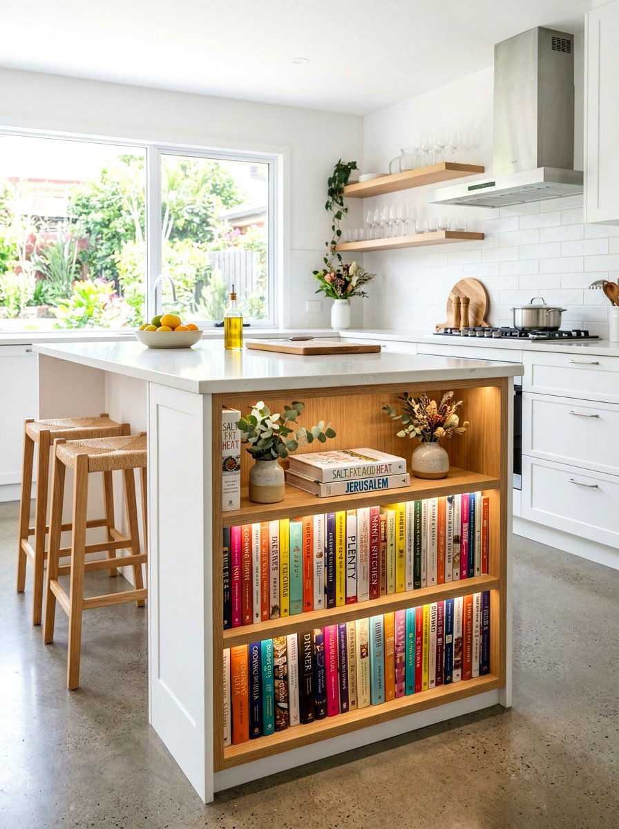 Recessed Cookbook Bookshelf Design - 30 pastry corner kitchen ideas
