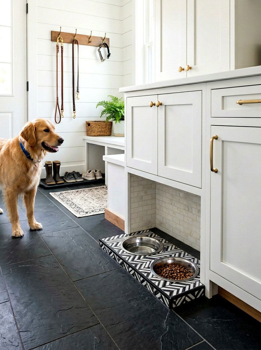 Recessed Dog Bowl Station - 30 mudroom pet station ideas