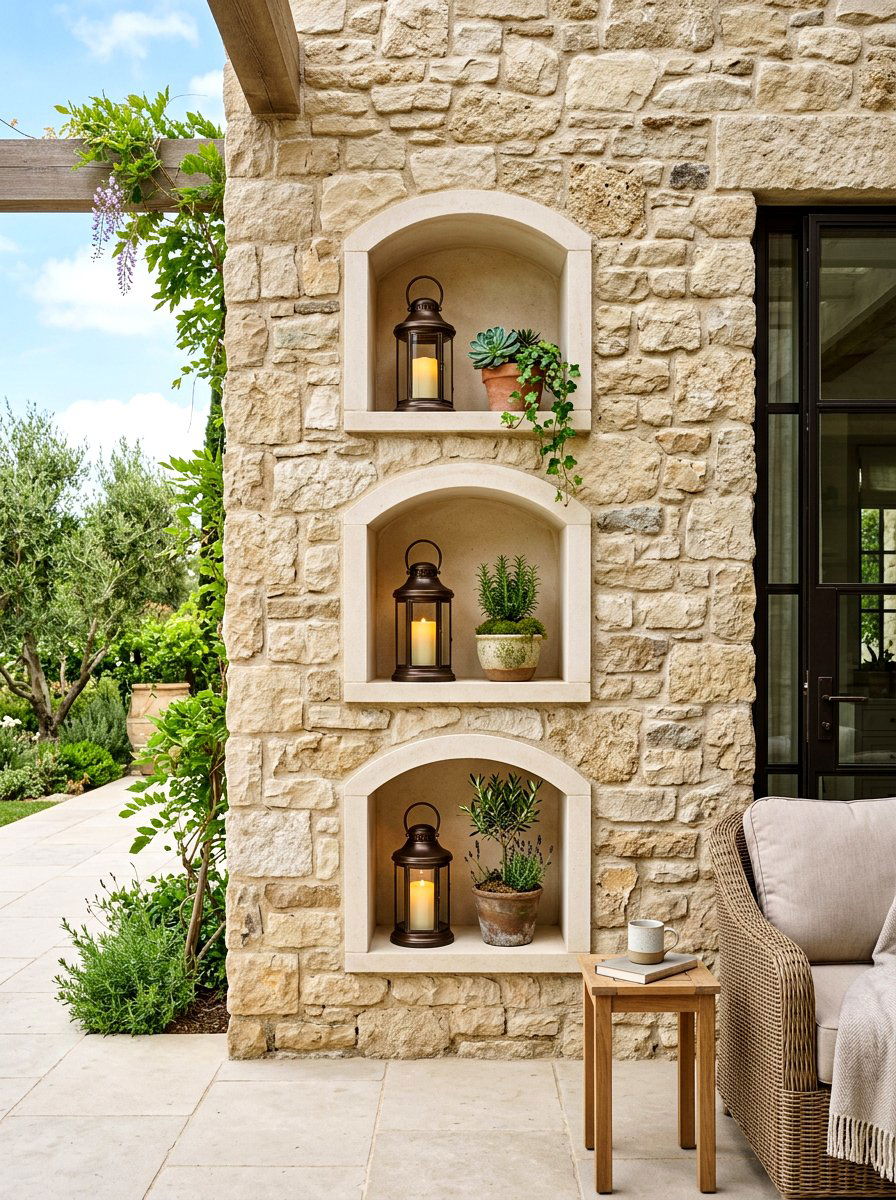 Recessed Exterior Wall Shelf - 30 side yard storage ideas