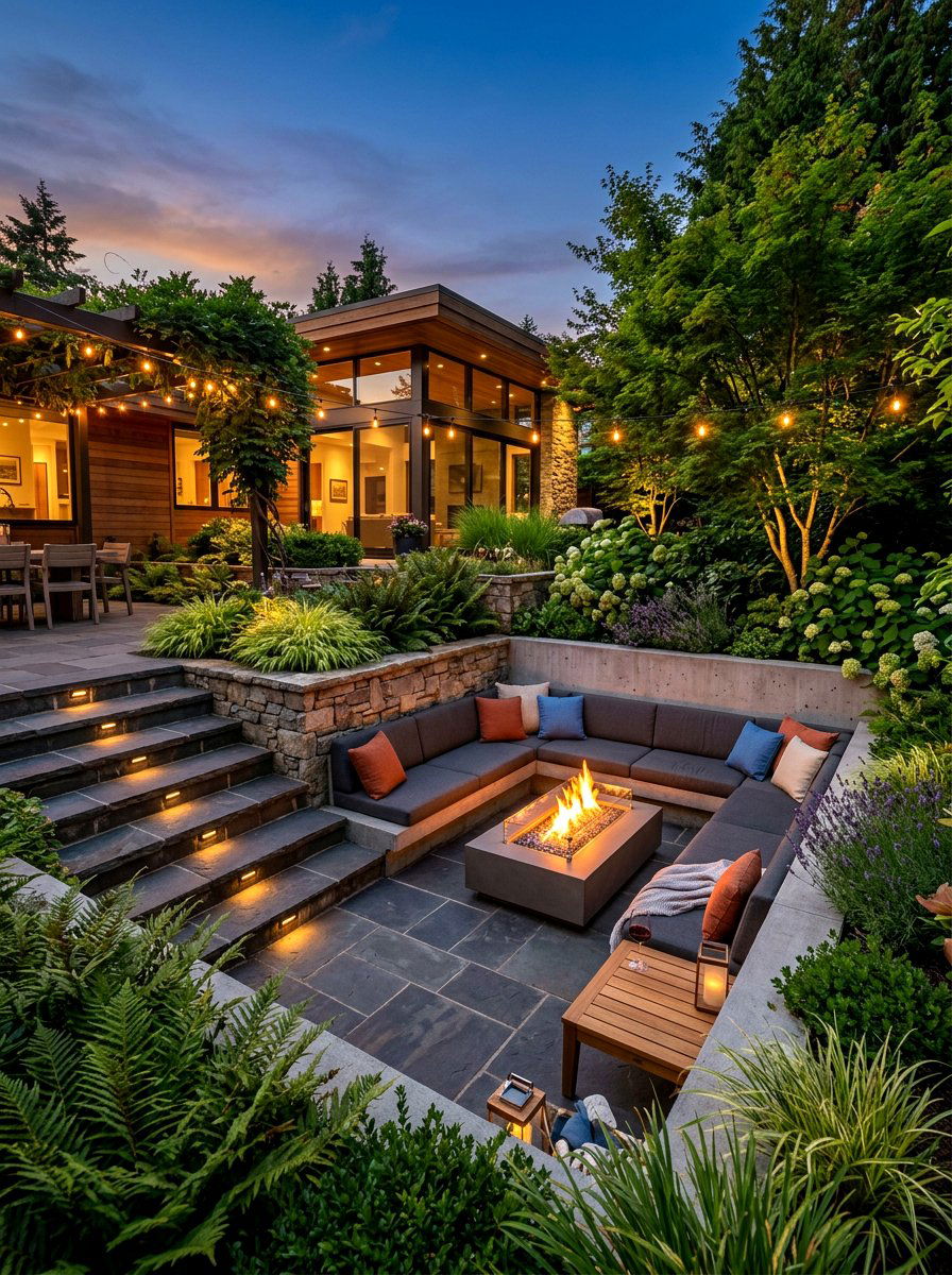 Recessed Fire Pit Seating - 30 fire pit bench ideas