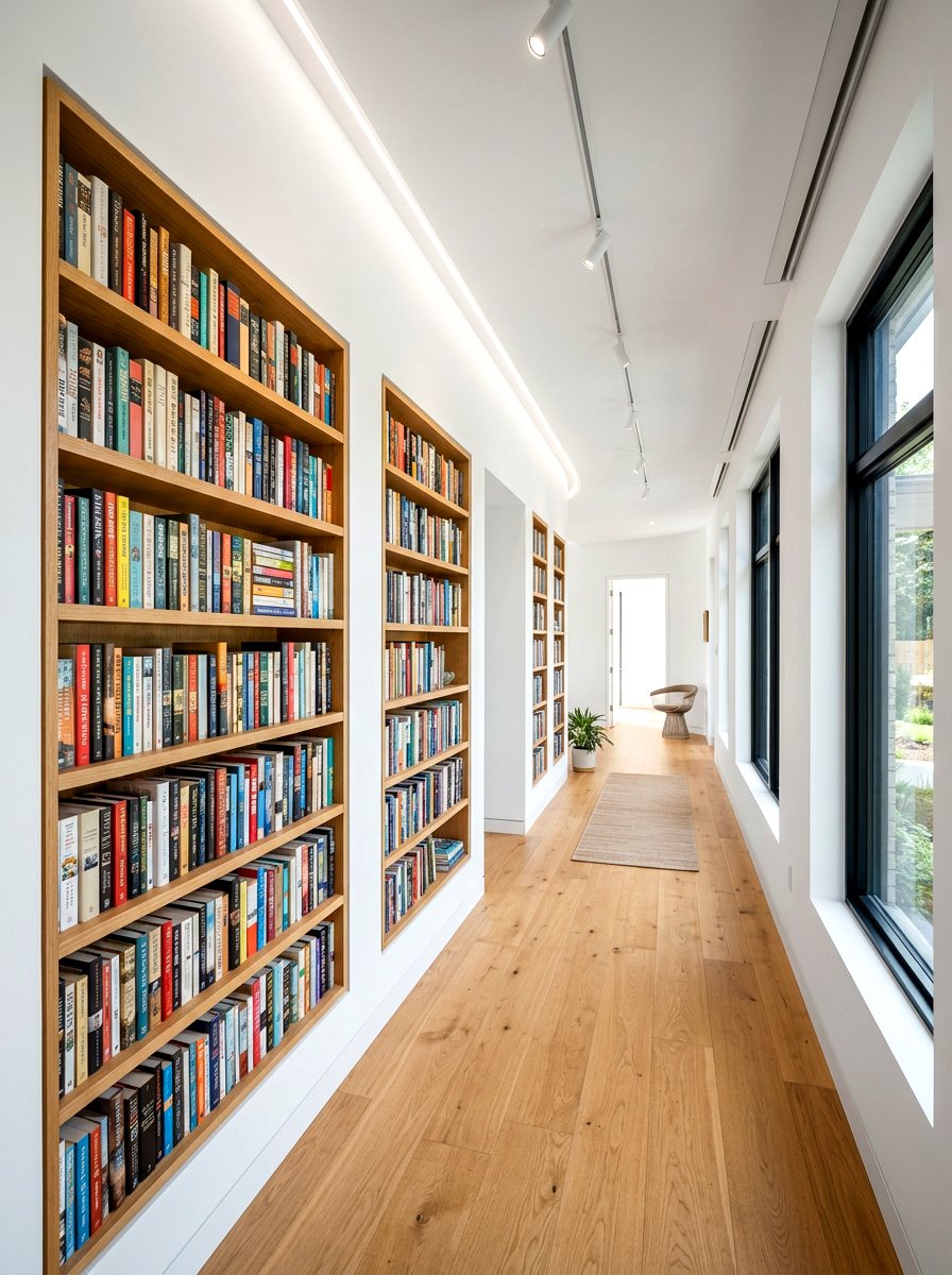 Recessed Hallway Wall Bookshelves - 30 reading hallway ideas
