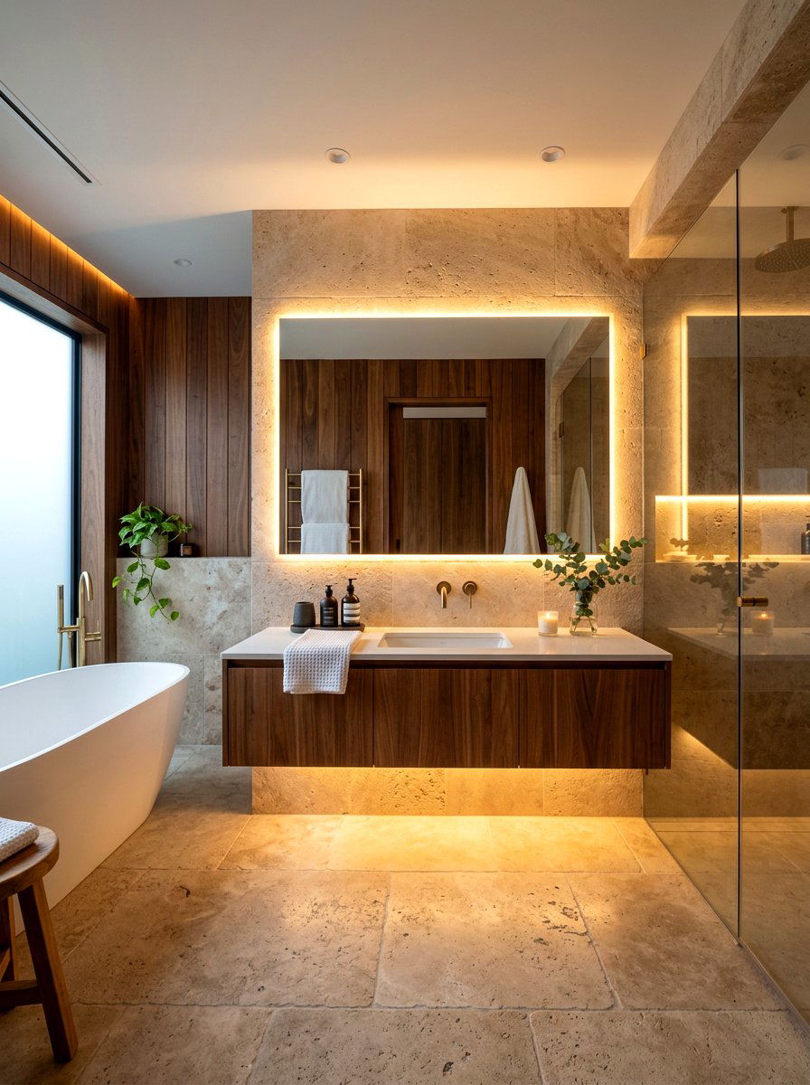 Recessed LED Bathroom Lighting - 30 sauna inspired bathroom ideas