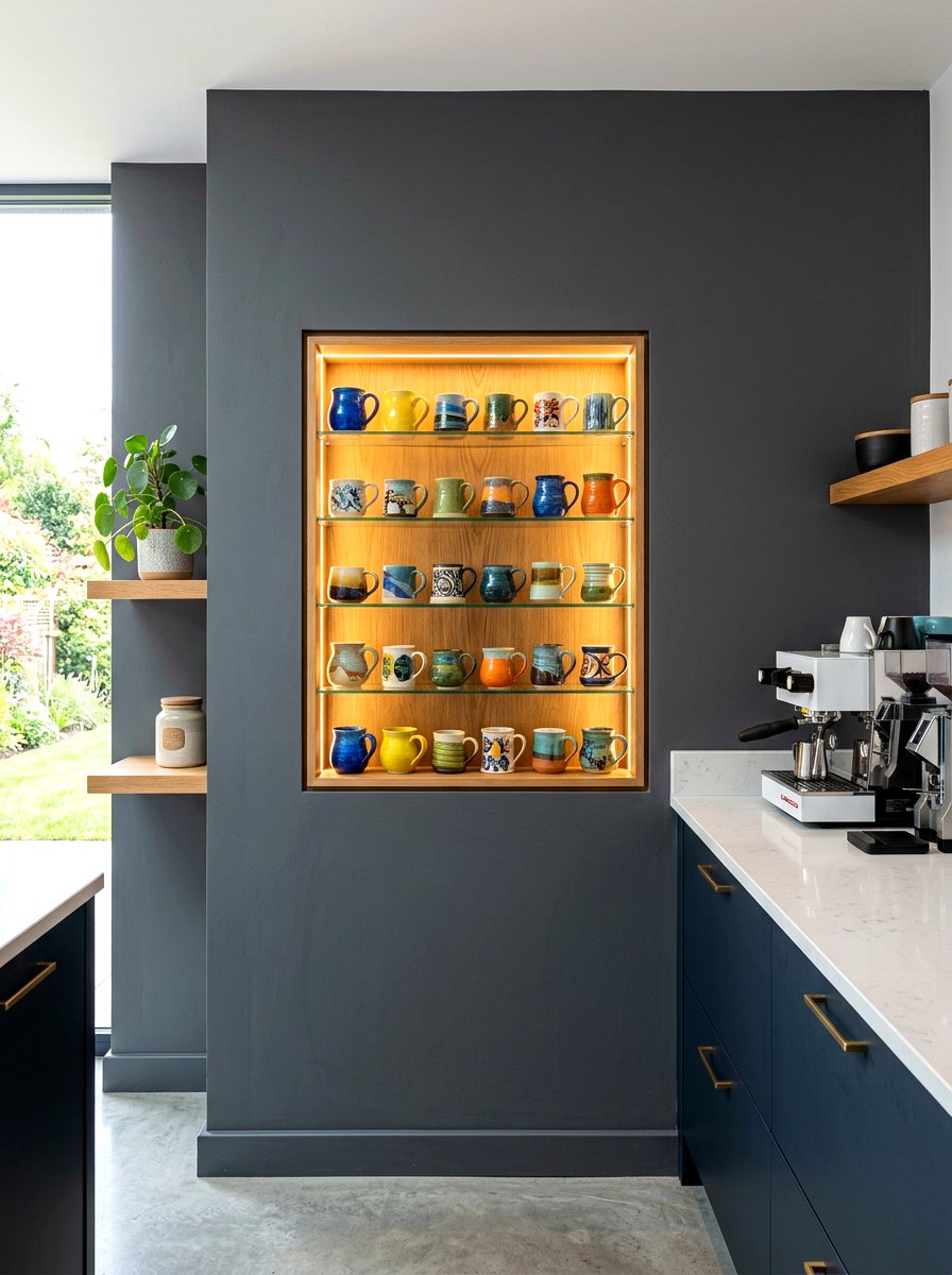 Recessed Mug Display Niche - 30 coffee mug organizer ideas