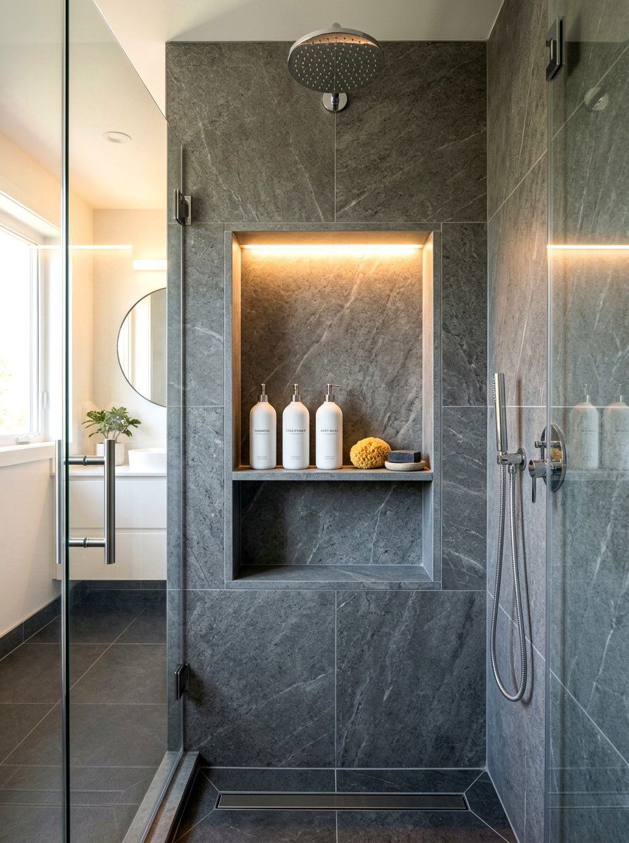 Recessed Shower Niche Shelf - 30 bathroom shelf decor ideas
