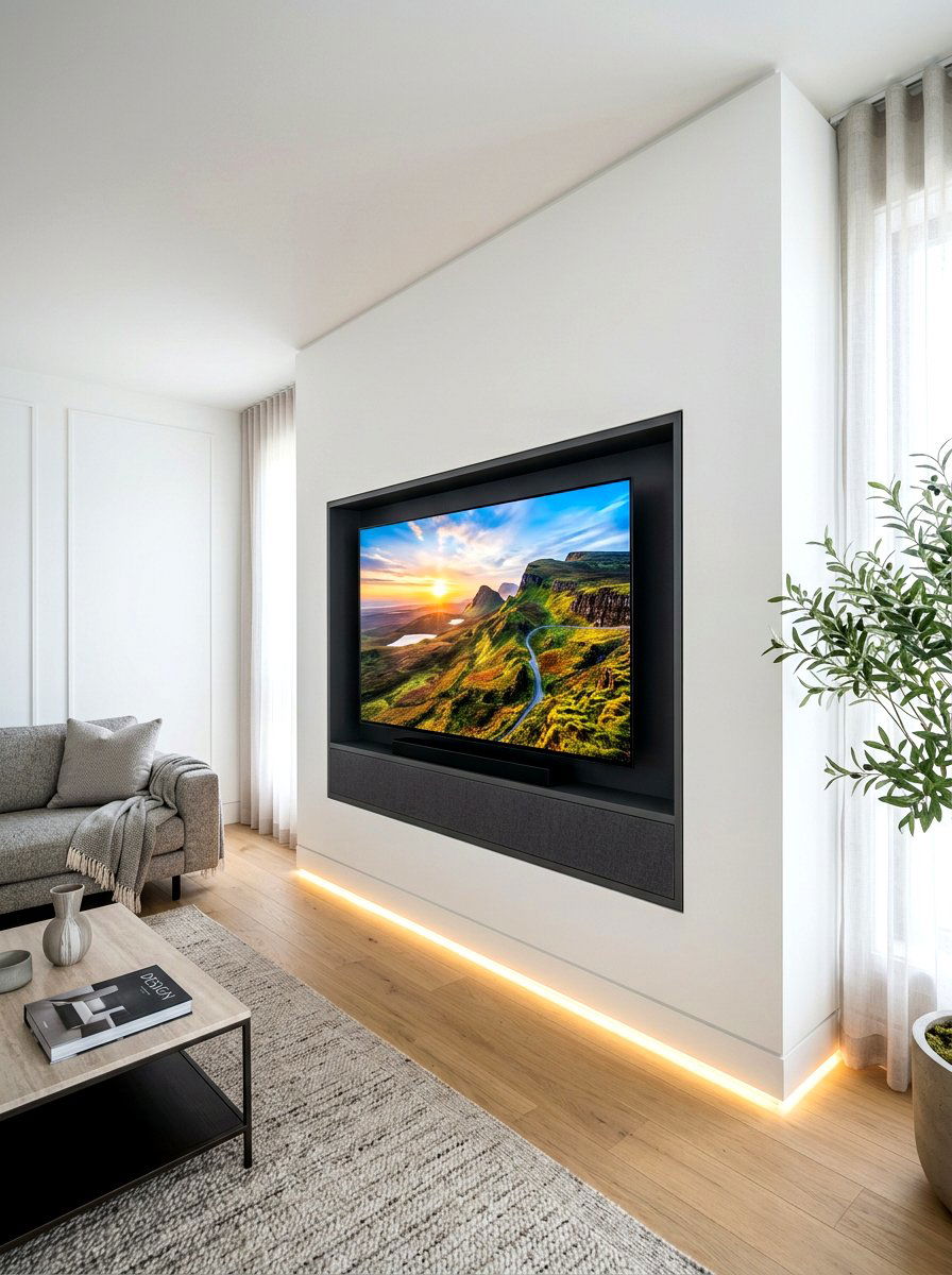 Recessed TV Media Wall - 30 built in media wall ideas