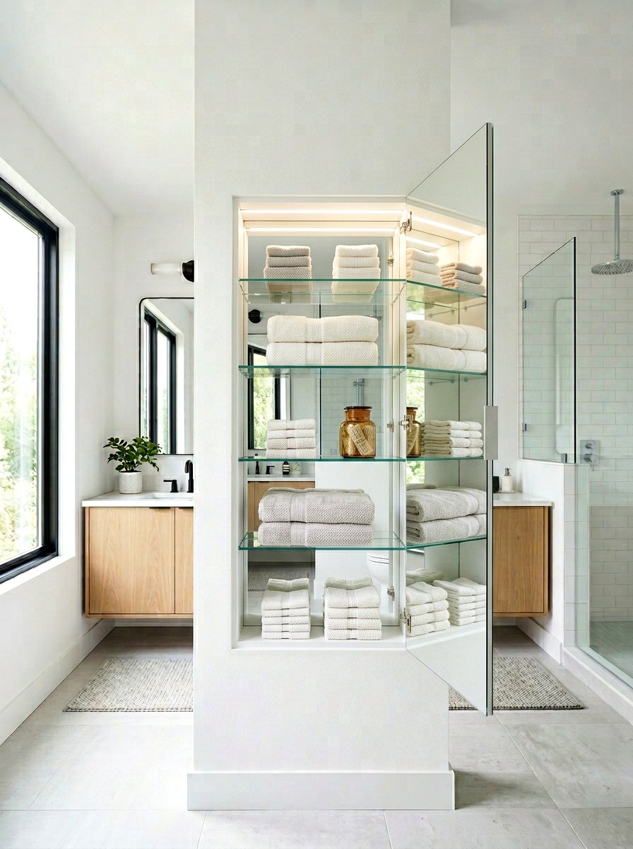Recessed Wall Cabinet - 30 towel storage ideas