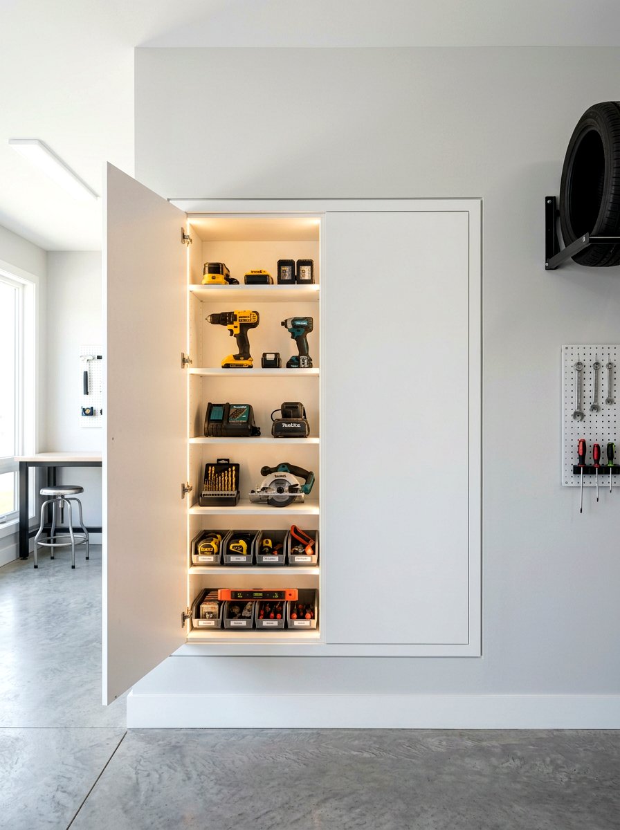 Recessed Wall Cabinet - 30 power tool storage ideas