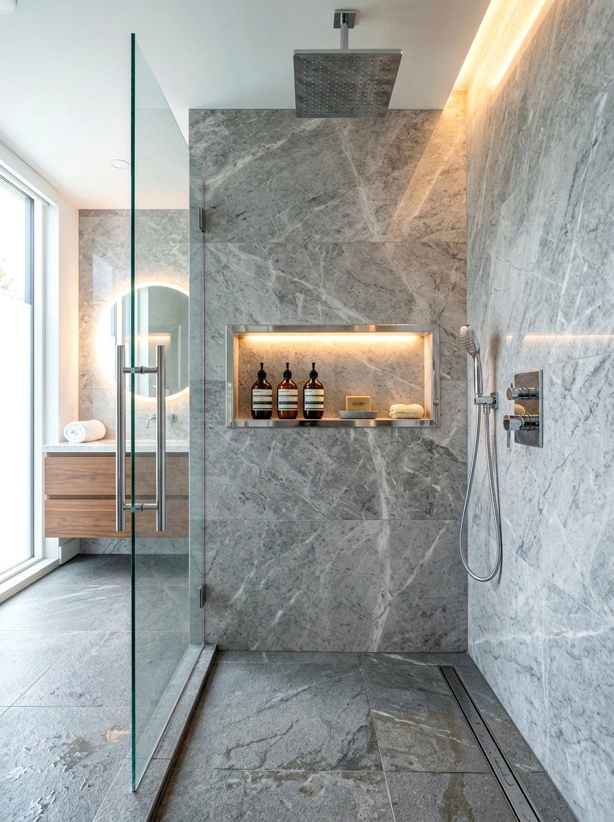 Recessed Wall Niche - 30 tiny bathroom storage ideas