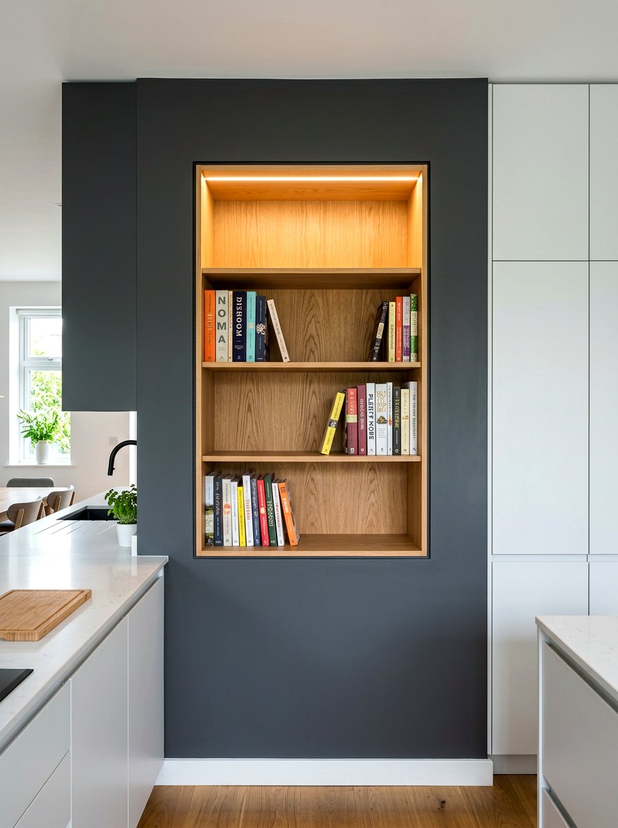 Recessed Wall Niche - 30 cookbook display kitchen ideas