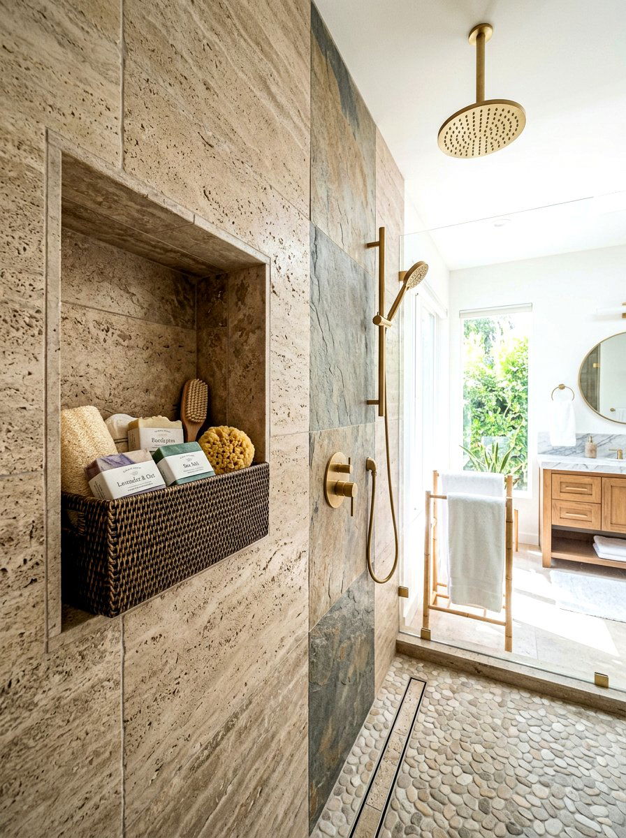 Recessed Wall Niche Wicker Bin - 30 bathroom basket storage ideas