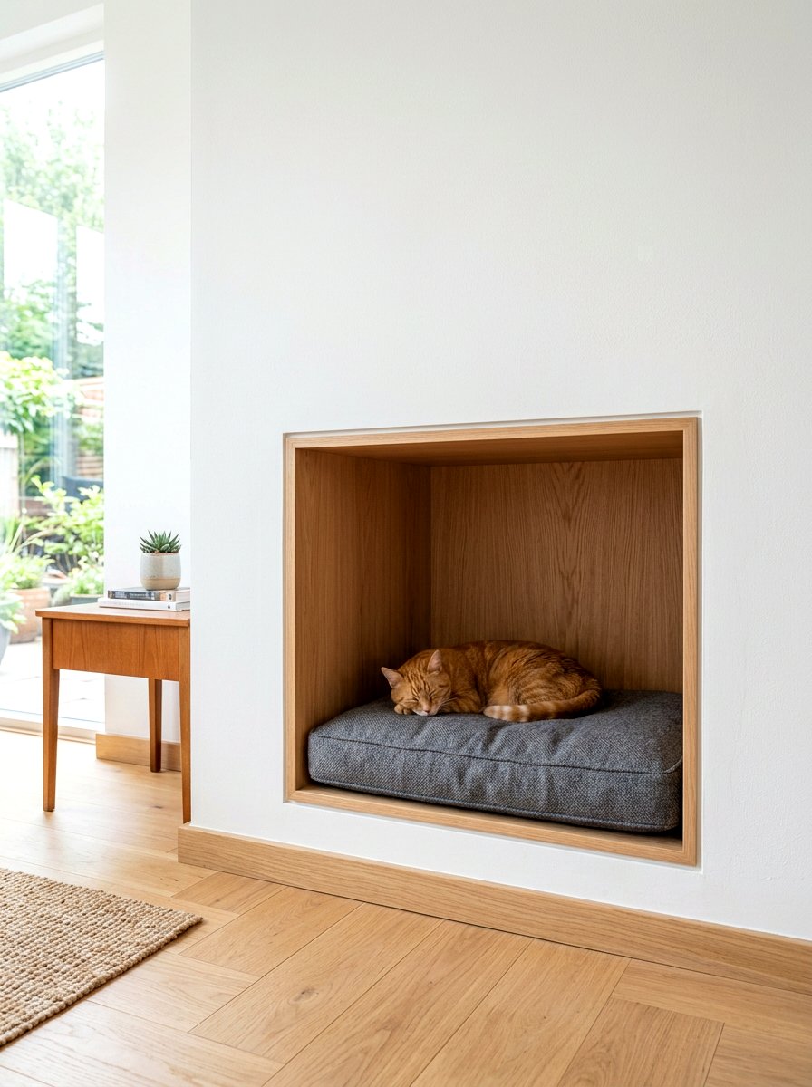 Recessed Wall Pet Cubby - 30 pet nook living room ideas