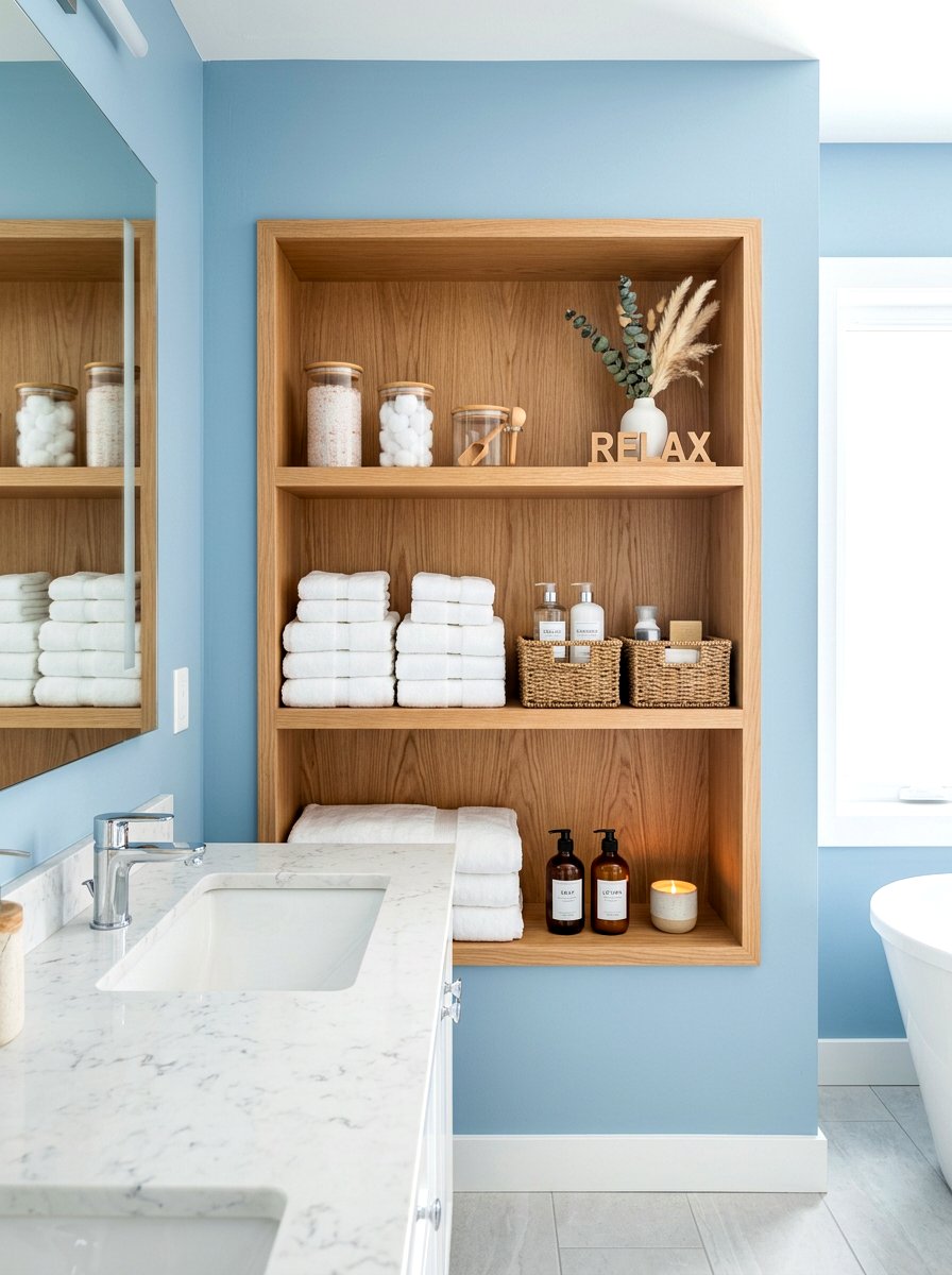 Recessed Wall Shelving - 30 built in bathroom storage ideas