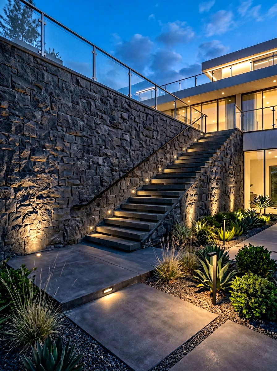 Recessed Wall Stairs - 30 retaining wall stairs ideas