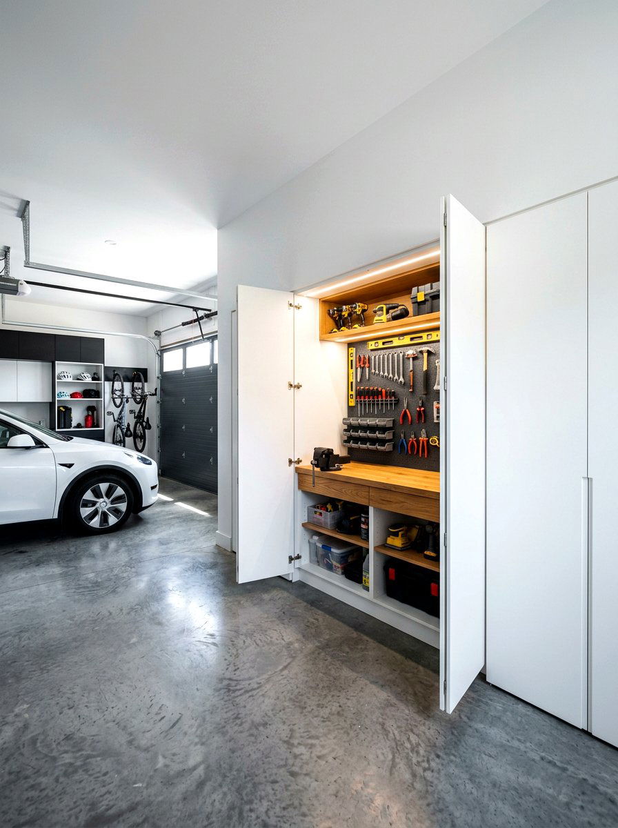 Recessed Wall Workbench - 30 garage workbench ideas