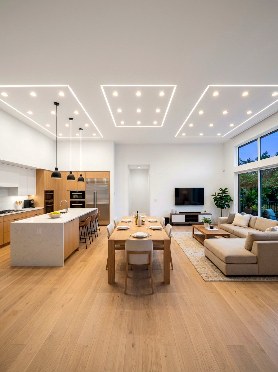 Recessed ceiling light - 30 zoned open concept ideas