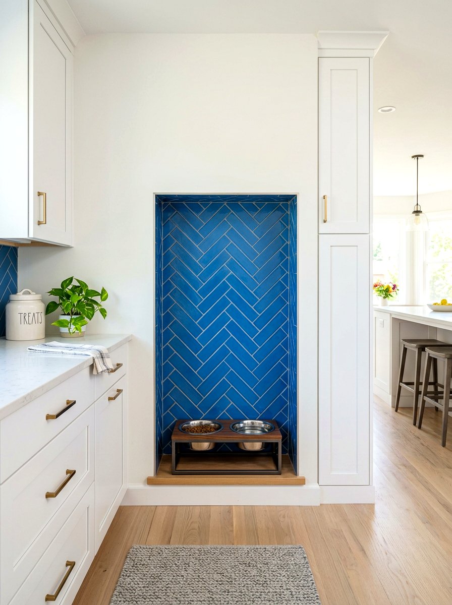 Recessed dog feeding wall niche - 30 pet station kitchen ideas