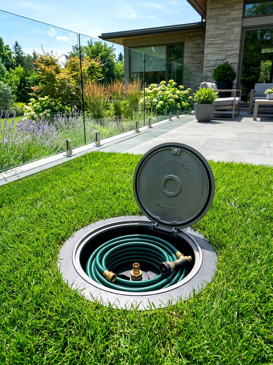 Recessed ground hose box - 30 hose reel hideaway ideas