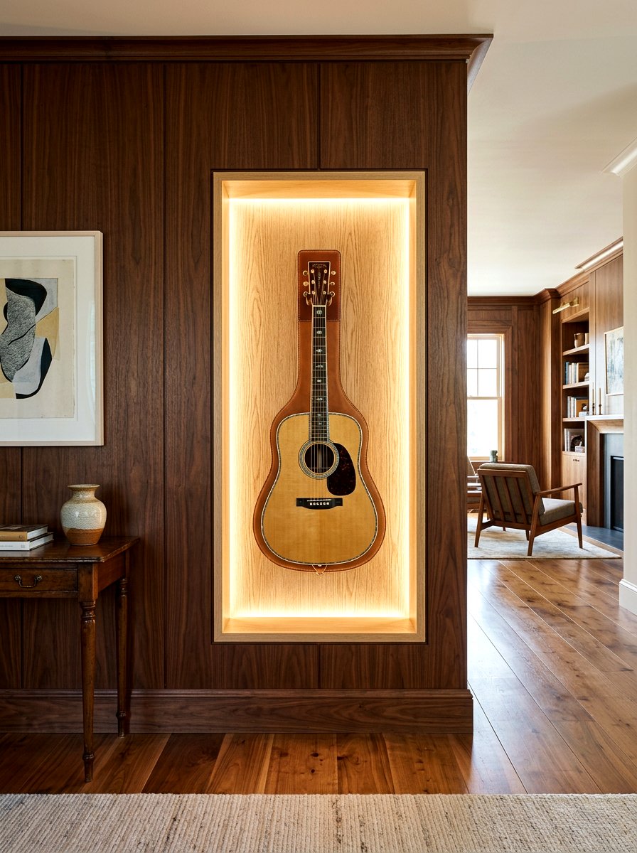 Recessed guitar wall niche - 30 guitar wall display ideas
