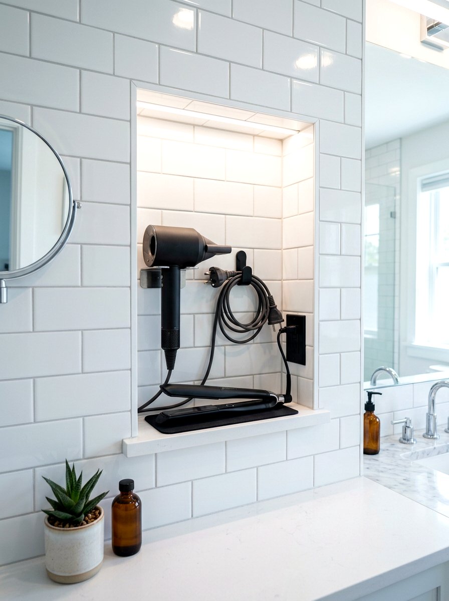 Recessed hair tool wall niche - 30 hair tool storage ideas