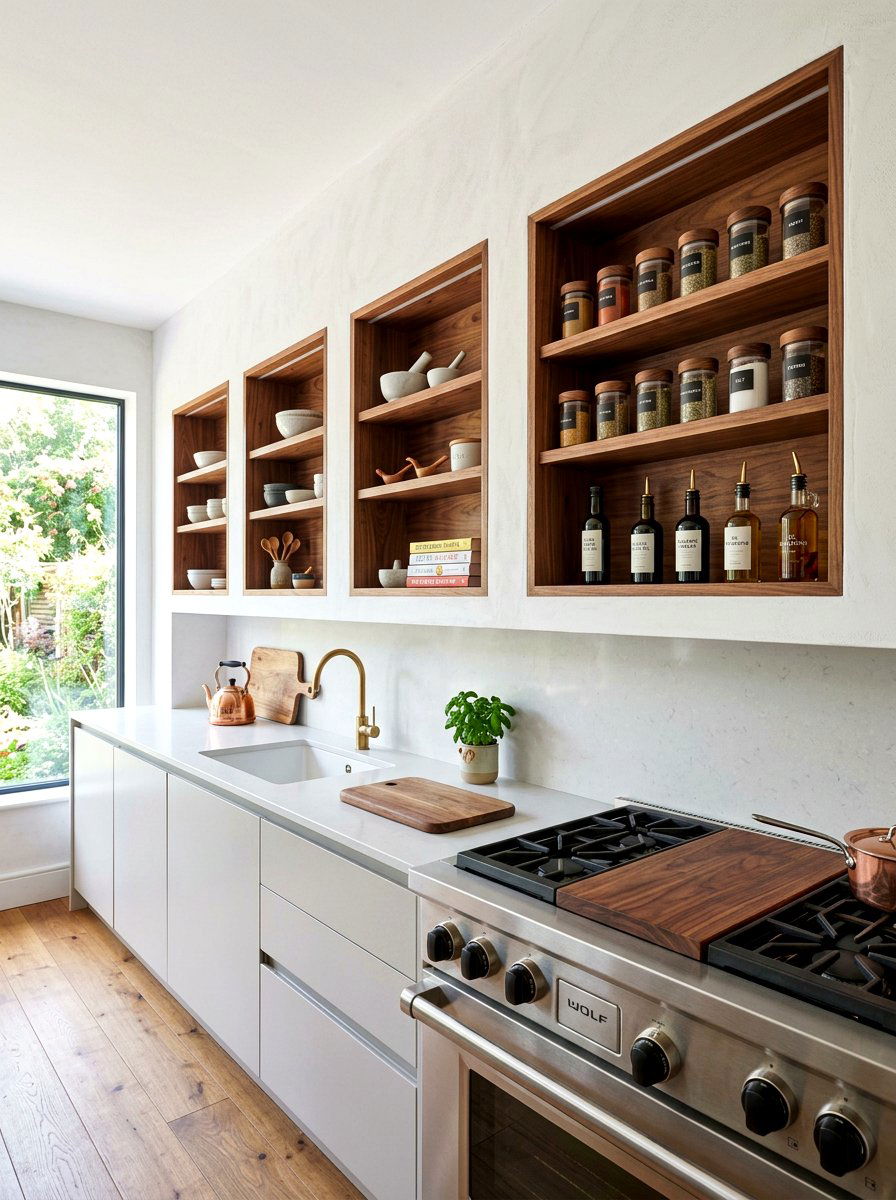 Recessed kitchen wall shelving - 30 open kitchen shelf ideas