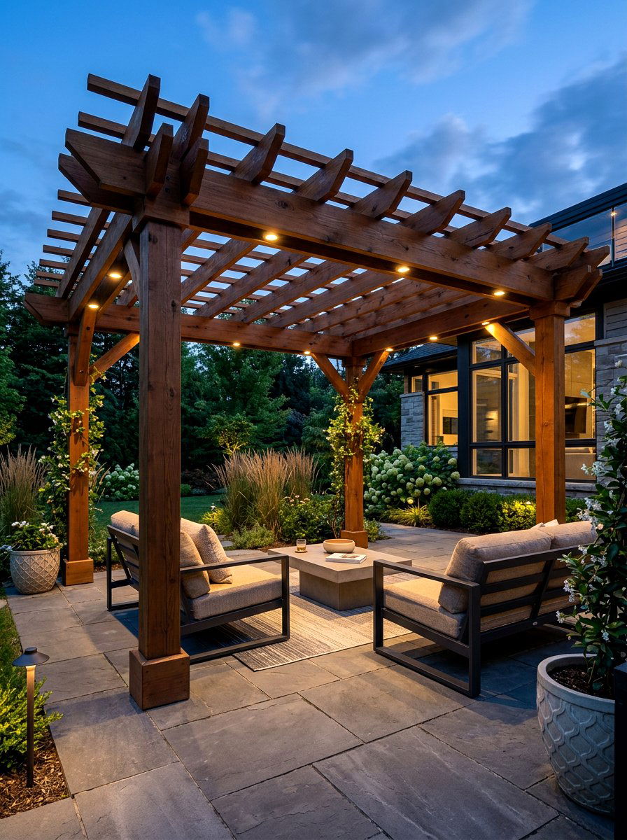 Recessed pergola beams - 30 pergola lighting ideas