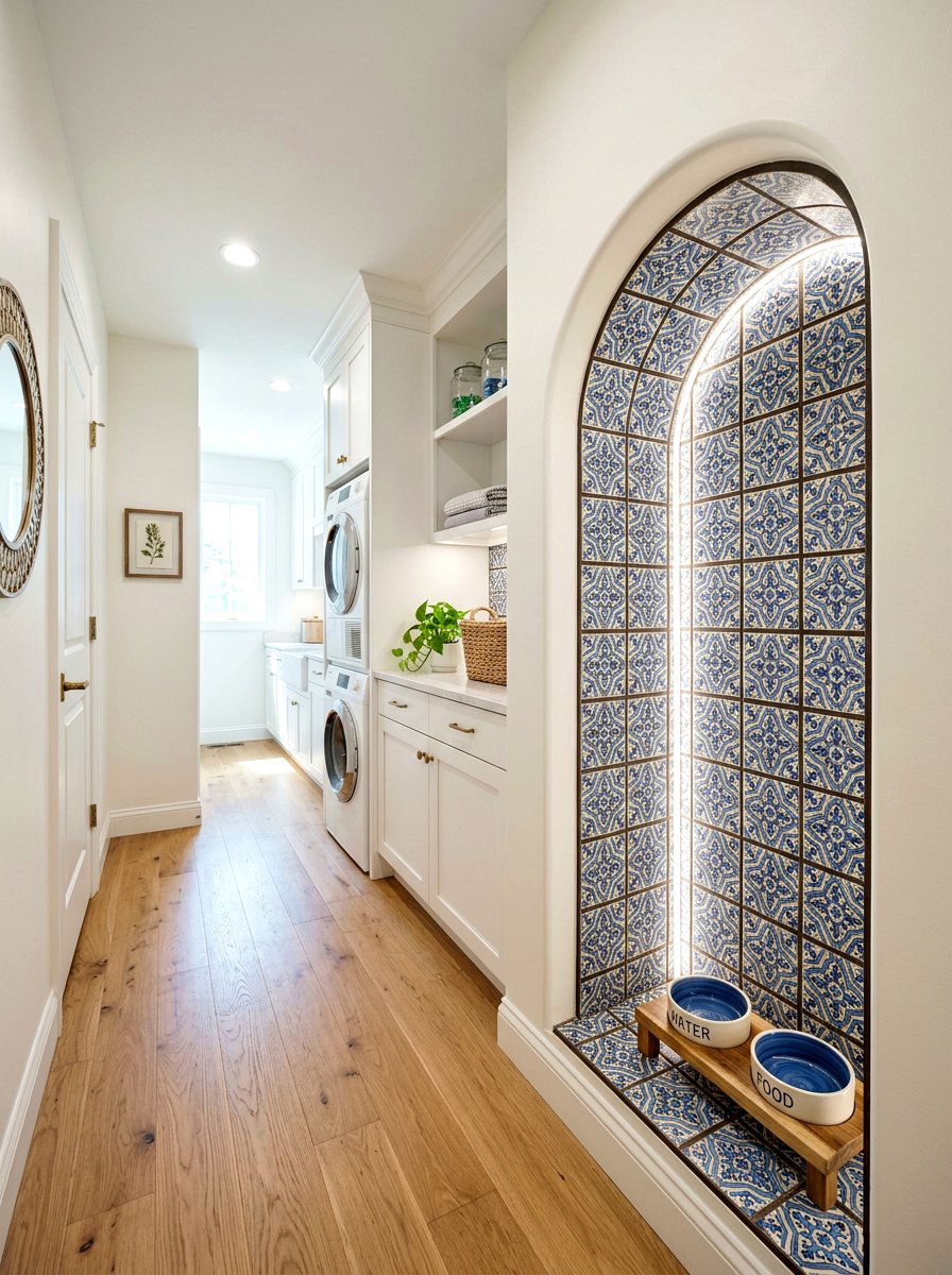 Recessed pet bowl nook - 30 pet laundry room ideas