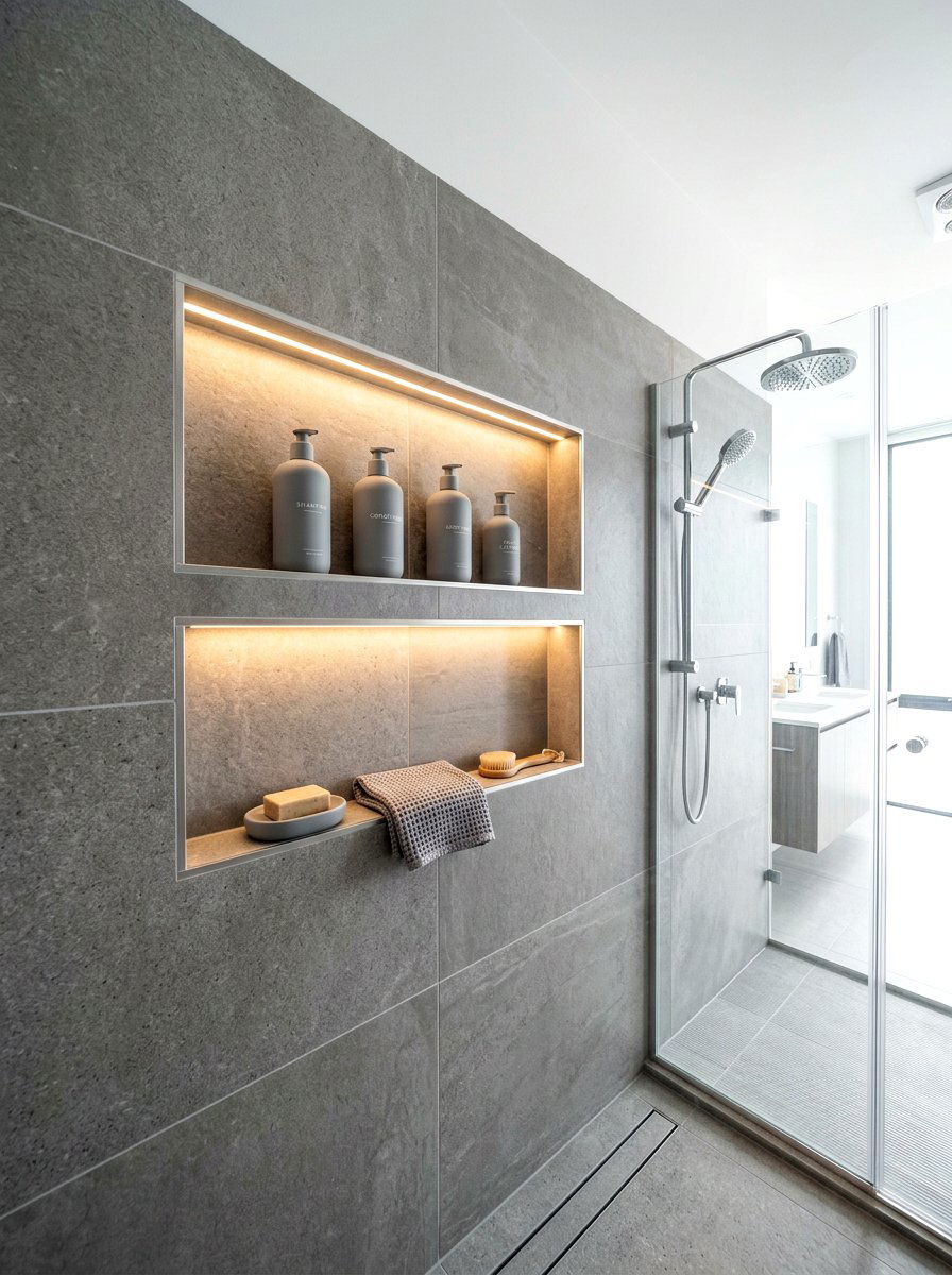 Recessed shower niche - 30 spa shelf styling bathroom ideas